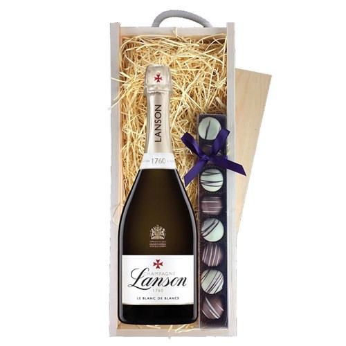 Lanson Le Blanc de Blancs Champagne 75cl & Truffles, Wooden Box